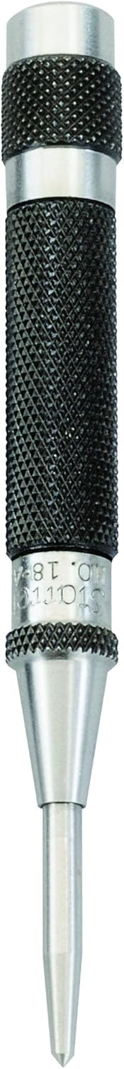 Starrett 18AA Automatic Center Punch with Hardened Steel Metal, Universal Tool for Machinists and Carpenters with Adjustable Knurled Cap to Control Blow Force, 4