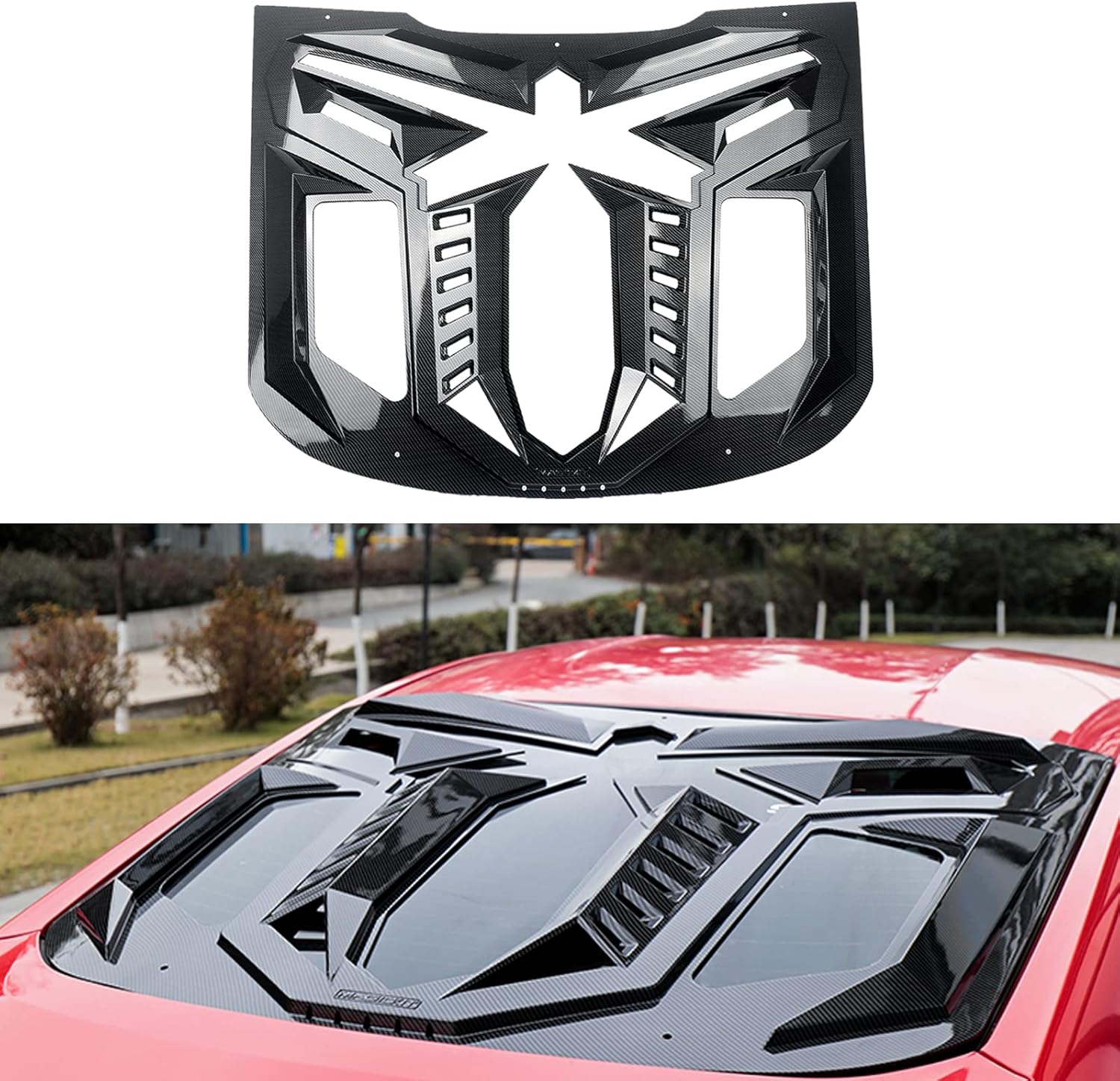 MIC Carbon Fiber Print Rear Window Louvers Compatible with Mustang 2015 2016 2017 2018 2019 2020 2021,Rear Windshield Sun Shade Cover,Black Mamba Style