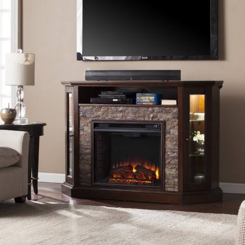 Southern Enterprises Renstone Corner Media Console with Electric Fireplace, for TV&s Up to 50 inch, Espresso, Brown