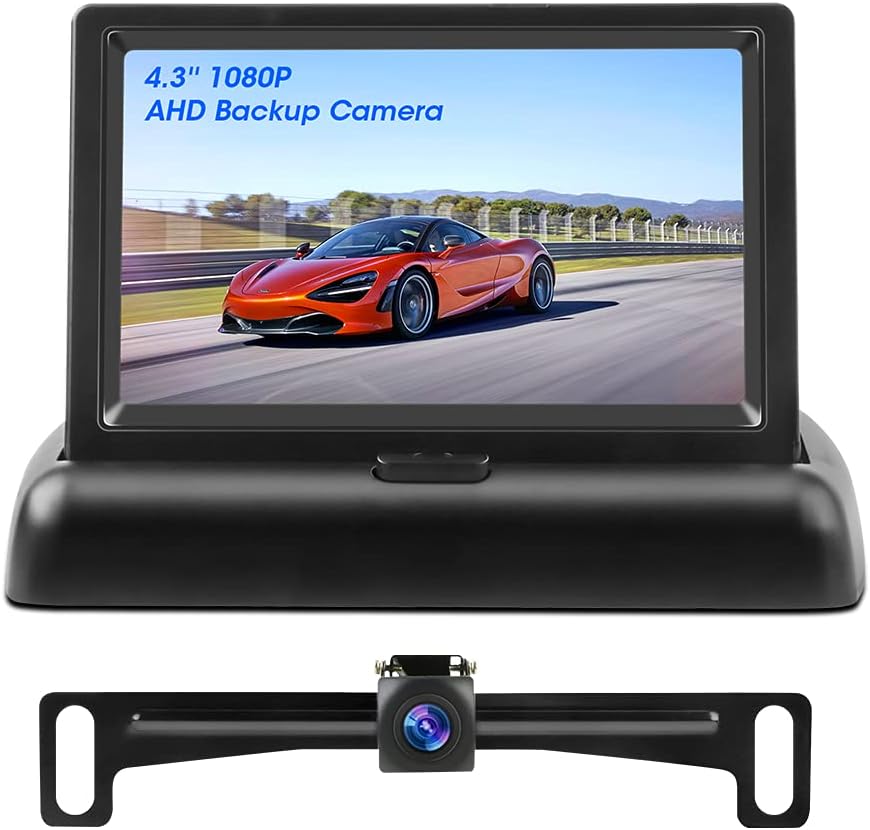 2021 Newest AHD Backup Camera for Car with Monitor, 1080P Rear View Camera Enhanced Night Vision with License Plate Camera Bracket
