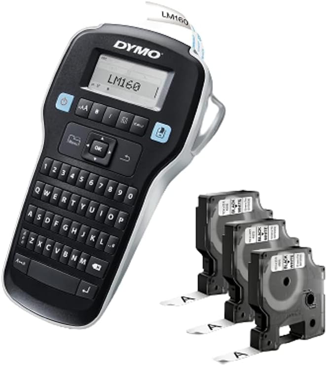 DYMO Label Maker LabelManager 160 Portable Label Maker, Easy-to-Use, One-Touch Smart Keys, QWERTY Keyboard, Large Display, for Home & Office Organization, Black Pack of 2
