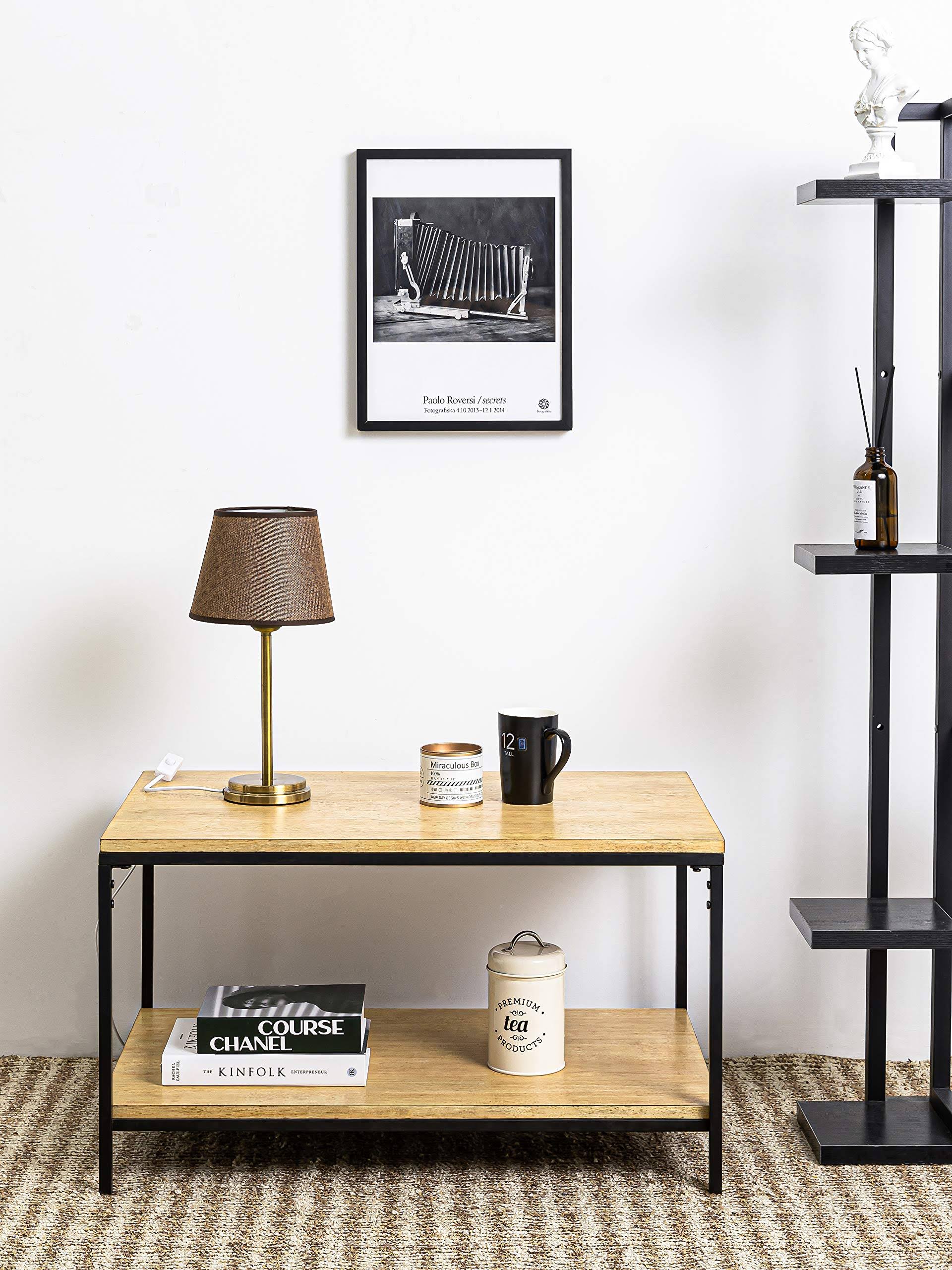 Xuanjia Rustic Rectangle Coffee Table with Storage Shelf, Industrial Accent Furniture for Living Room, Oak Color