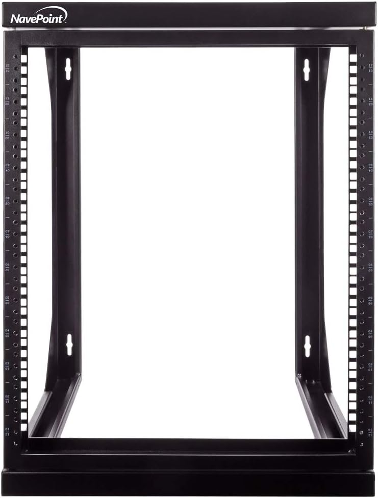NavePoint 12U Wall Mount IT Open Frame 19 Inch Rack with Swing Out Hinged Gate Black