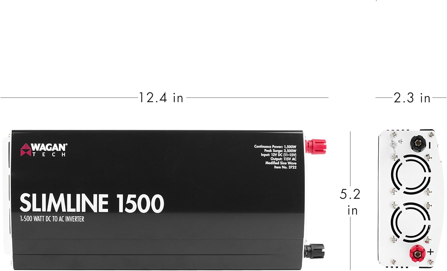 Wagan EL3722 Slim Line 12V 1500 Watt DC to AC Power Inverter with 3500 Watt Surge Power