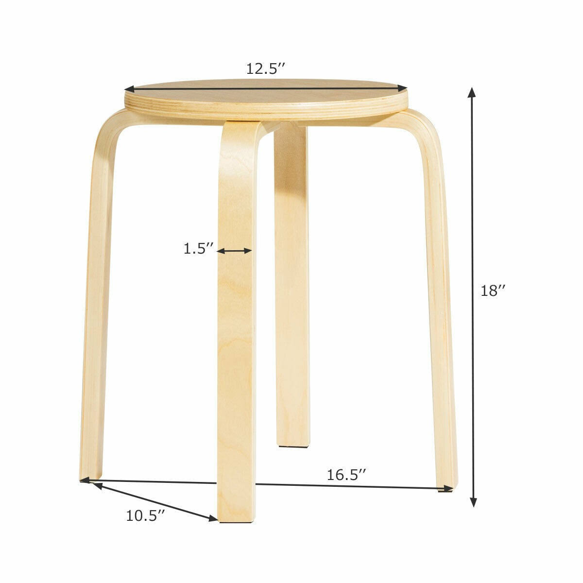 Costway Set of 4 18x22 Stacking Stool Round Dining Chair Backless Wood Home Decor
