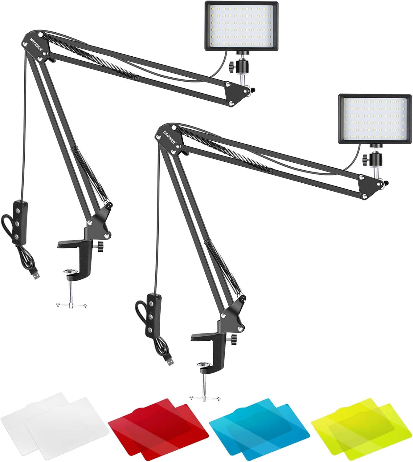 Neewer Video Conference Lighting Kit for Zoom Call Meeting/Remote Working/Self Broadcasting/YouTube Video/Live Streaming: 2-Pack Dimmable 5600K LED Video Light with Scissor Arm Stand & Color Filters Pack of 2