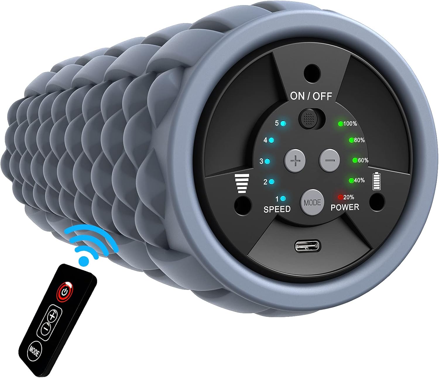 KINGFIT VF2 Vibrating Foam Roller 5 Speed Electric Remote Control Foam Roller Physical Deep Tissue Massage Exercise Recovery Muscle Pack of 2