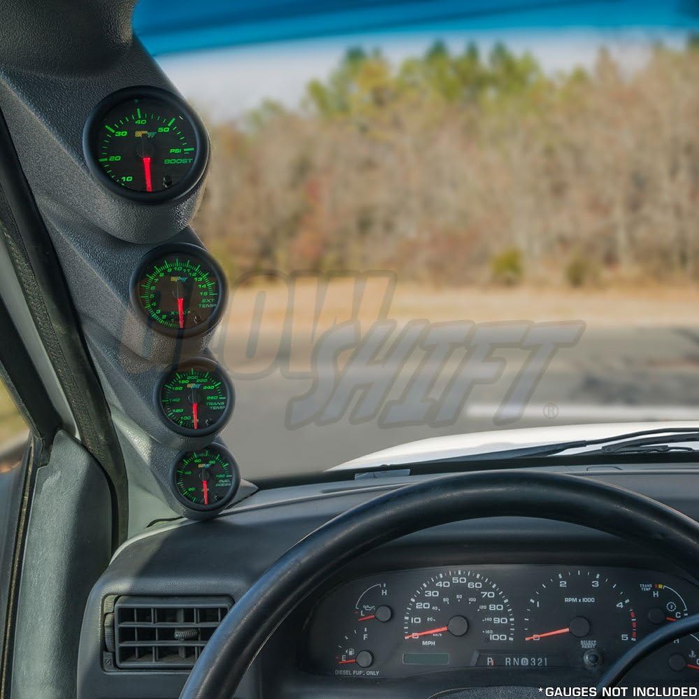 GlowShift Gray Quad Pillar Gauge Pod Compatible with Ford Super Duty F-250 F-350 Power Stroke 1999-2007 - Factory Color Matched - ABS Plastic - UV Protected - Mounts (4) 2-1/16