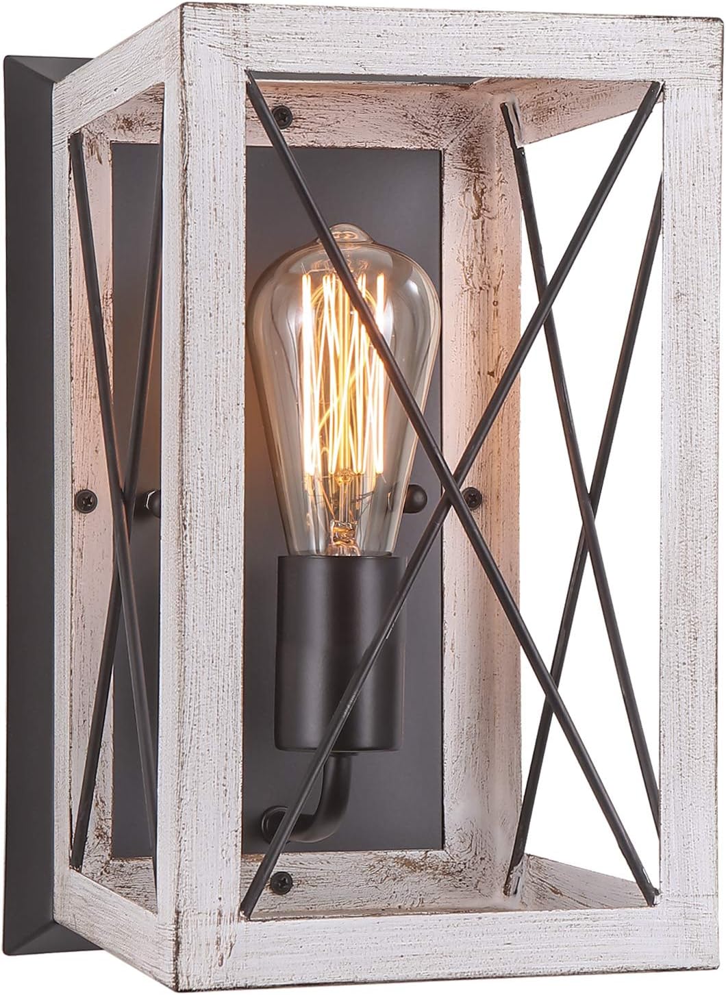 Luupyia Single Farmhouse Wall Light Fixtures Indoor, Rectangular, Metal Rustic Wall Sconces Industrial Farmhouse Wall Lights for Living Room Hallway Porch, Beige Gray Pack of 2