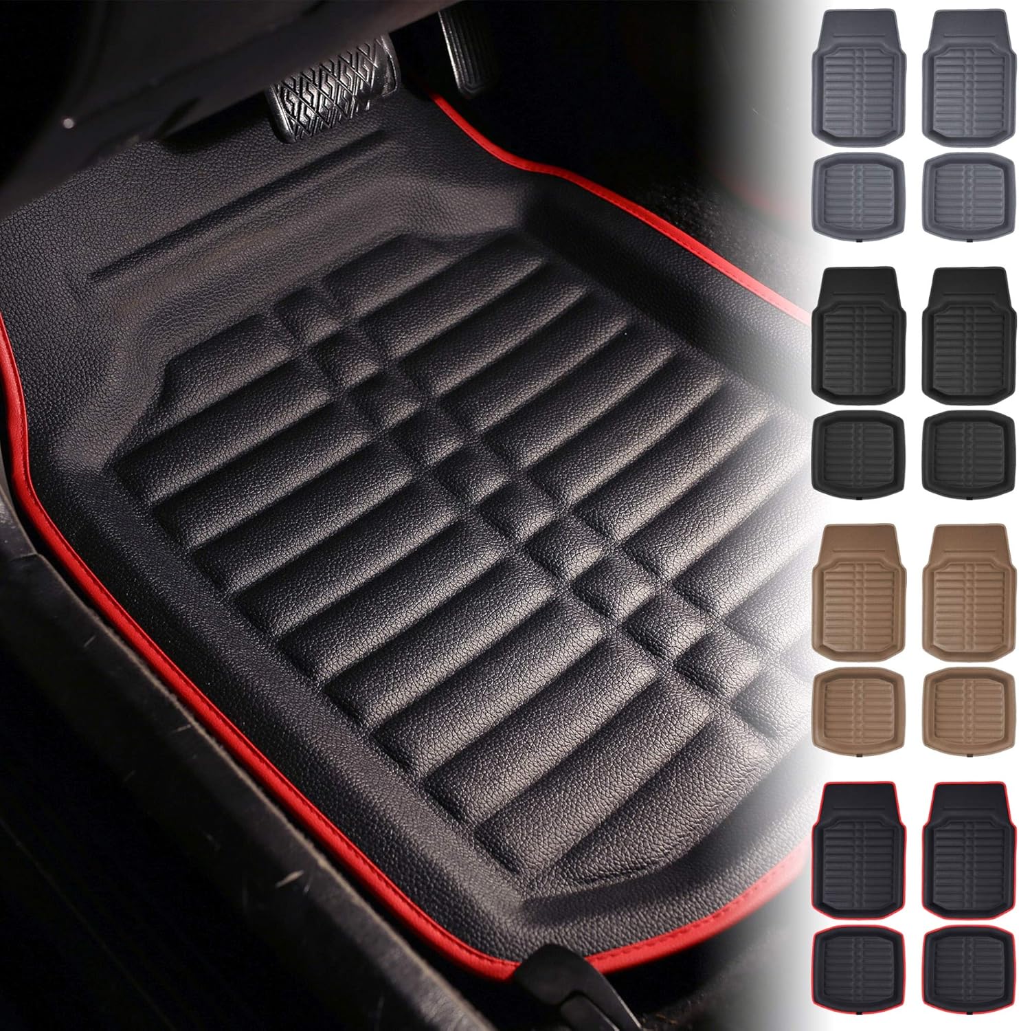 FH Group F14409REDBLACK for all weather protection Deep Tray Style Red Black Automotive Floor Mats fits most Cars, SUVs, and Trucks, 4 Piece