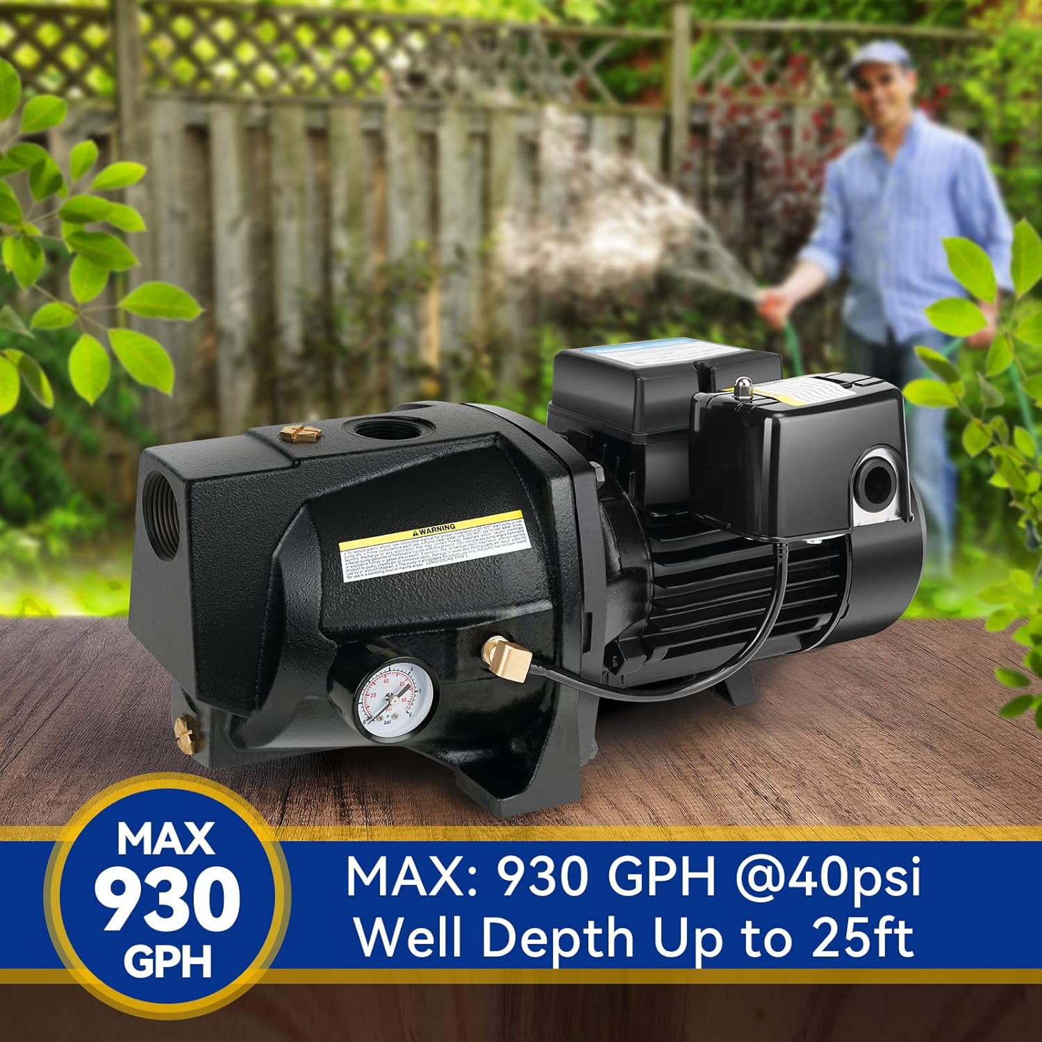 Acquaer 3/4HP Shallow Well Jet Pump,Cast Iron, Well Depth Up to 25ft, 115V/230V Dual Voltage, Automatic Pressure Switch,Versatile Pump for Garden, Lawn, Farm