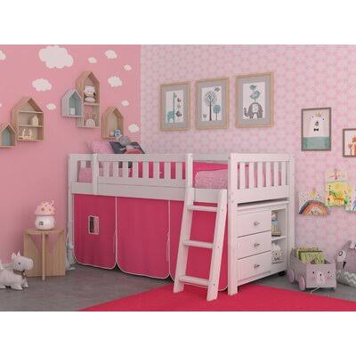 Slaymaker Twin 3 Drawer Solid Wood Low Loft Bed with Shelves by Harriet Bee Harriet Bee Bed Frame Color: White, Accessory/Fabric