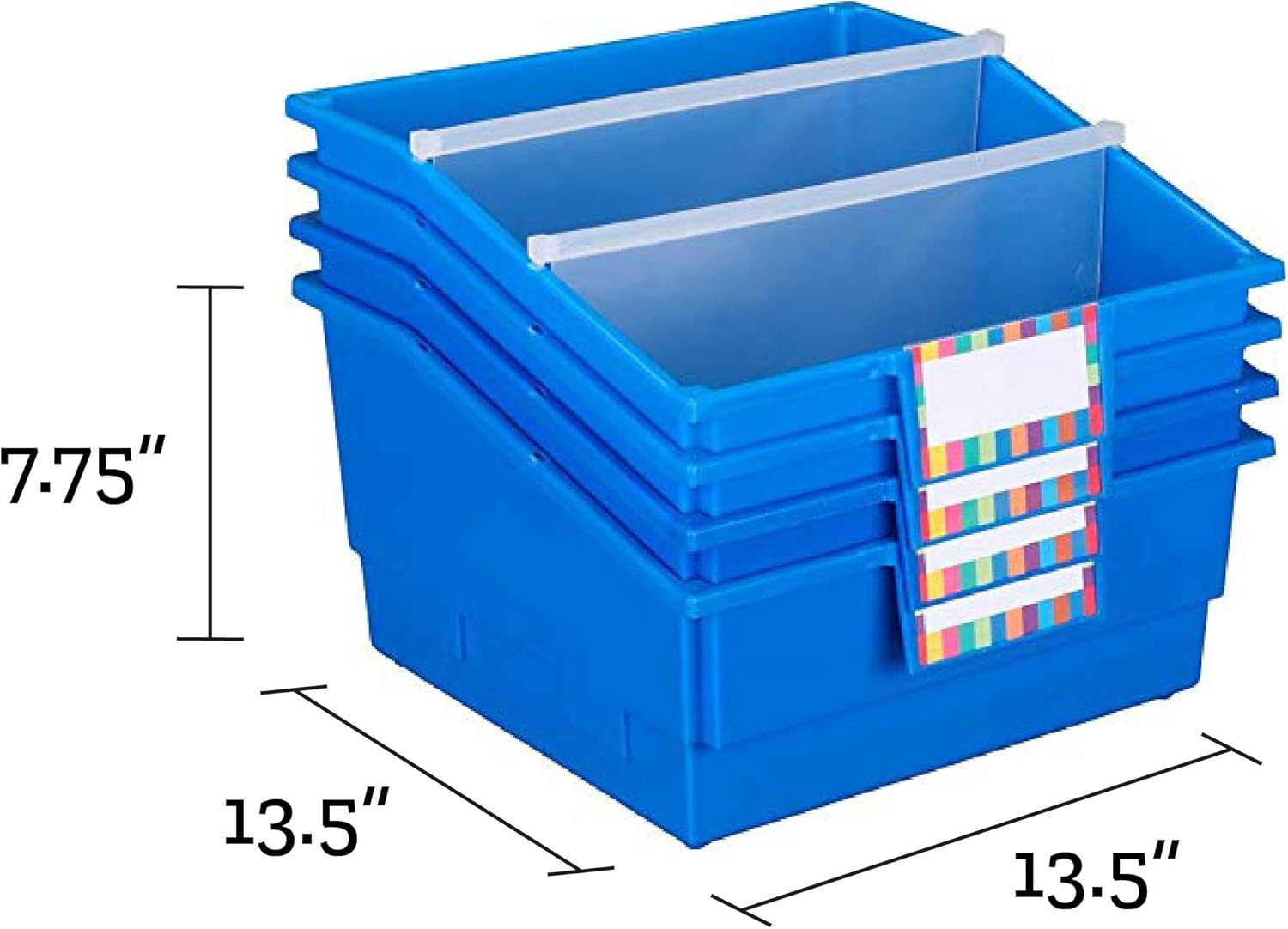 Really Good Stuff Picture Book Library Bins with Dividers (Set of 4) – Available in 15 Colors - Large Book and Organizer Bins with Dividers for One, Two or Three Sections - Built-in Label Holder Pack of 2