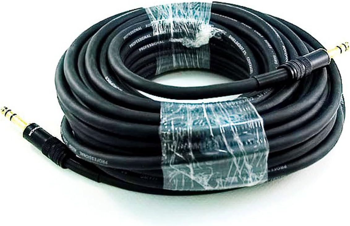 Monoprice Premier Series 1/4 Inch (TRS) Male to Male Cable Cord - 50 Feet- Black 16AWG (Gold Plated) Pack of 2