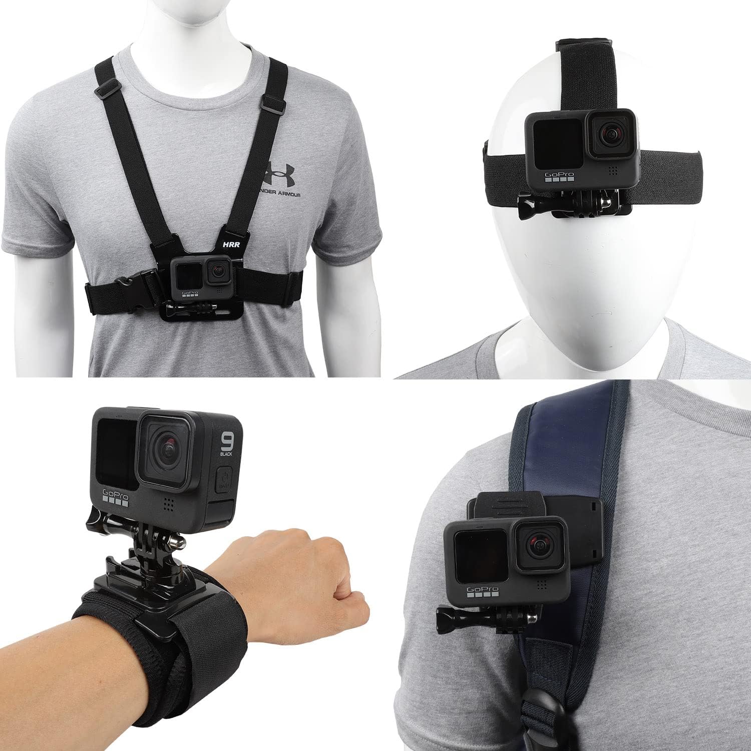 Accessories Set for GoPro Hero 10/9/8/7/6/5/4,New Quick Release Head Strap Mount + Chest Mount Harness + Backpack Clip Holder + 360&deg;Rotating Wrist Strap