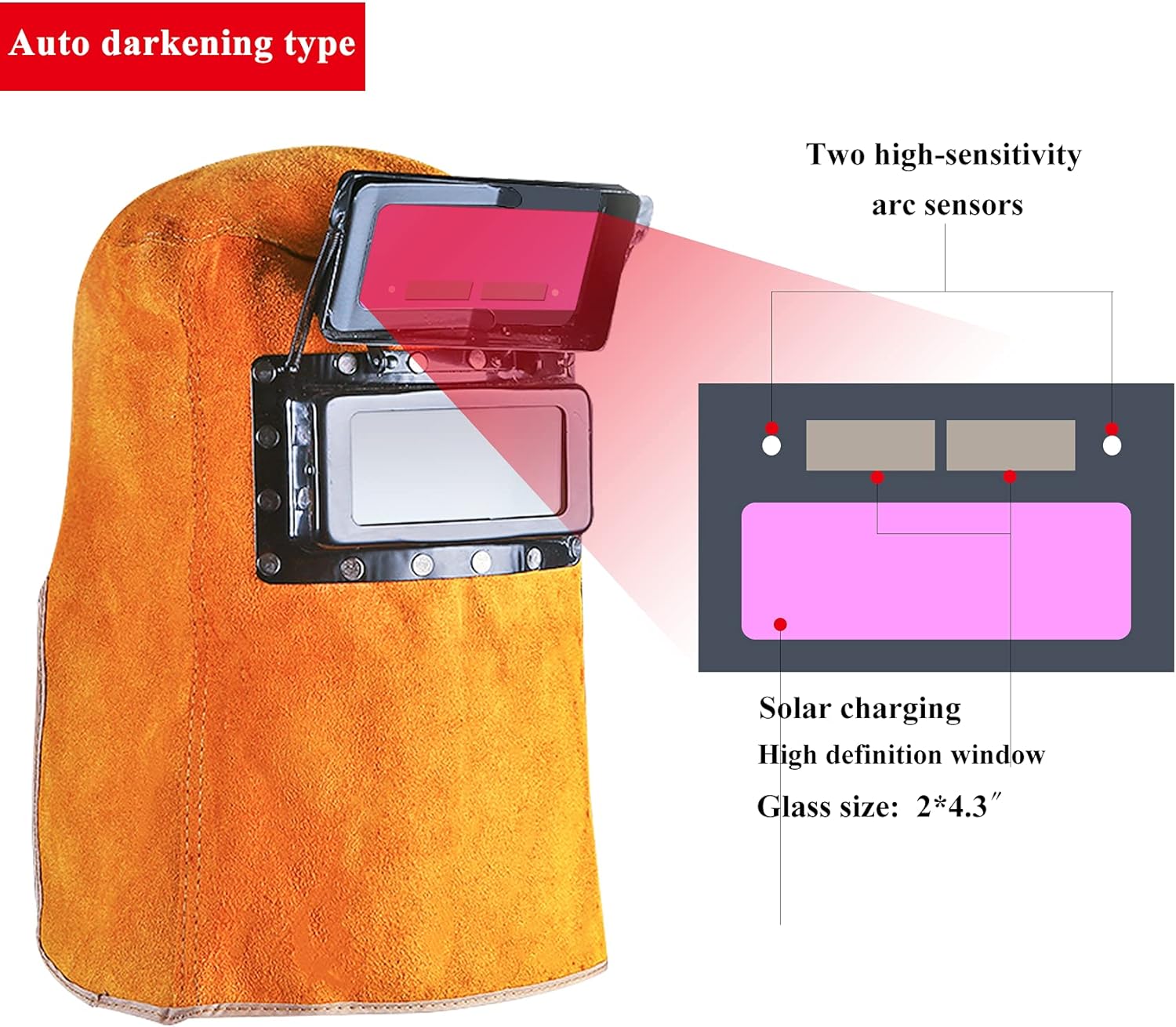 KUNHEWUHUA Leather Welding Helmet Mask Solar Auto Darkening Filter Lens Clamshell Welder Helmet Pack of 2