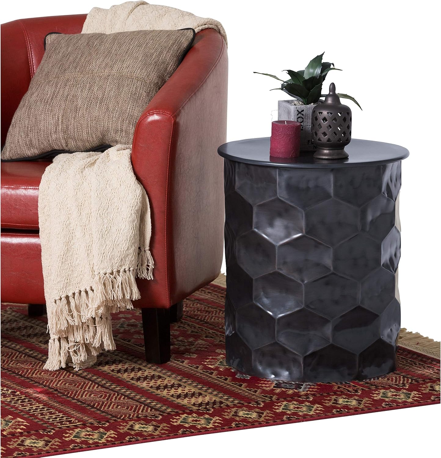 Wynden Hall Kacey Industrial 17 inch Wide Metal Storage Accent Side Table, Fully Assembled Bronze