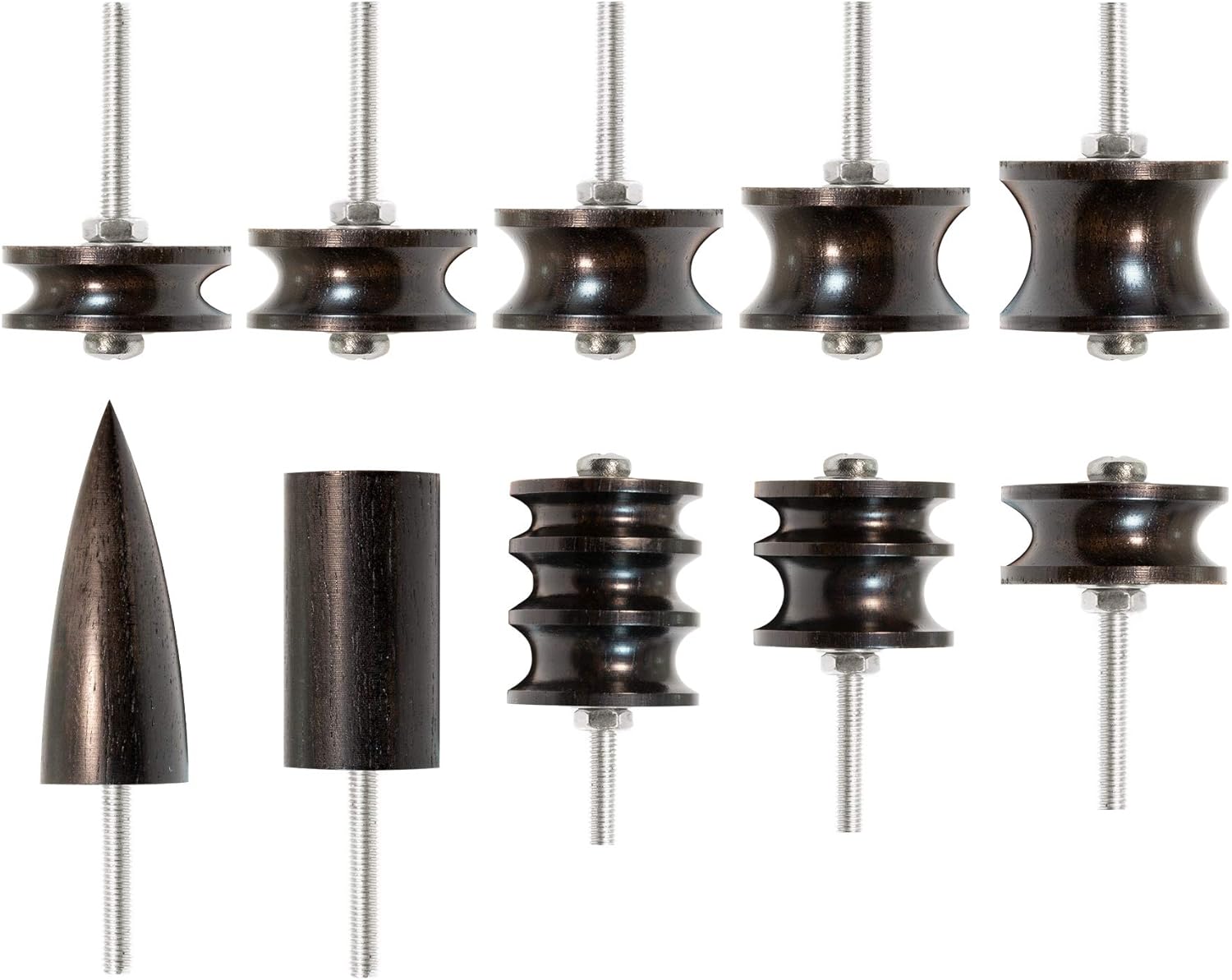 HYWA Leather Burnisher Slicker Tool Ebony Polished Edge Tools Pointed Tip Wood Burnishing Head for Rotary DIY Craft Black Drill Electric Set (Ebony Kit-10Stlye)