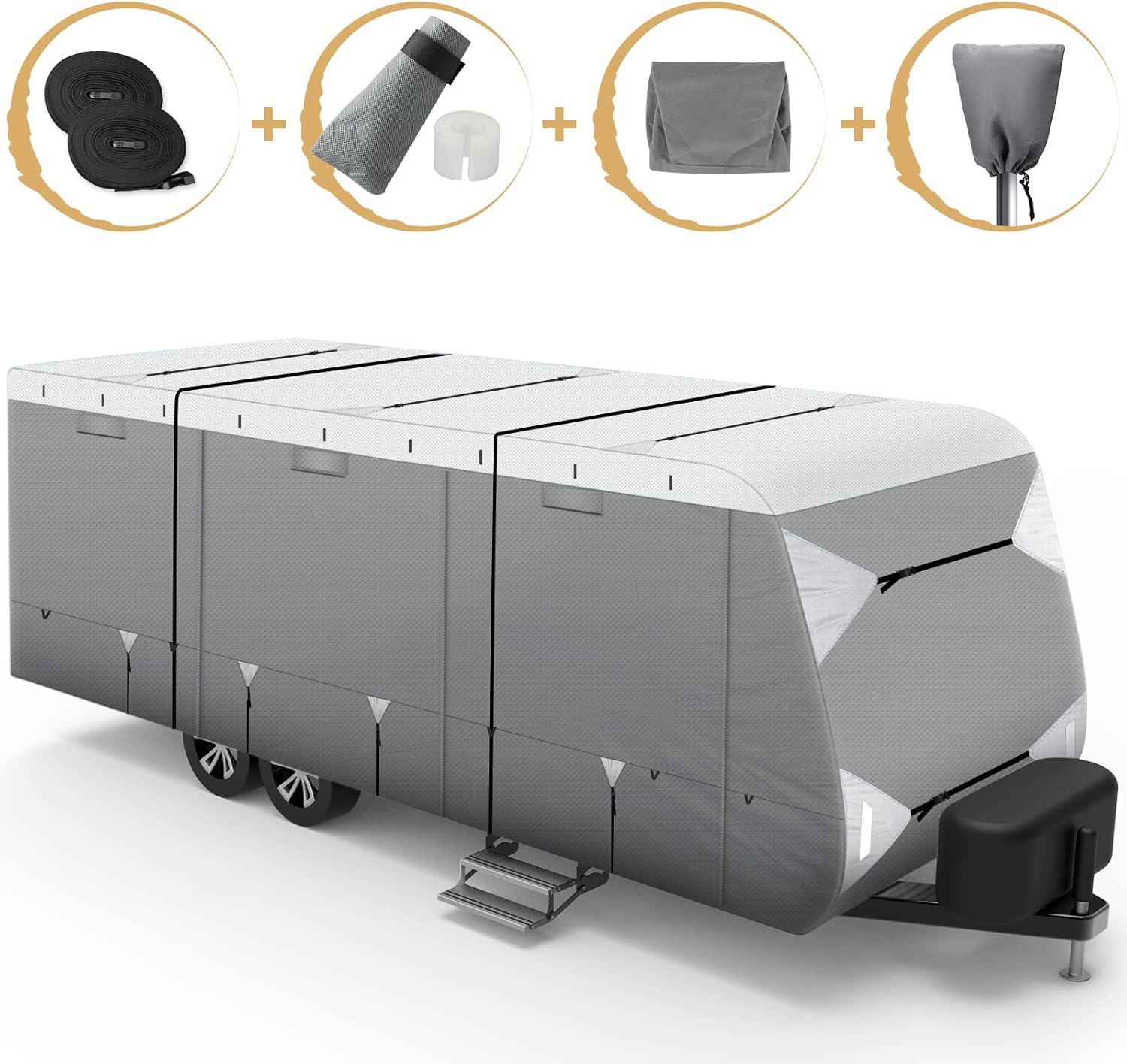 Leader Accessories 2022 Waterproof Upgraded 22' -24' Travel Trailer RV Cover Camper Cover - Tear-Resistant Aluminium Film Top with Cotton Lining