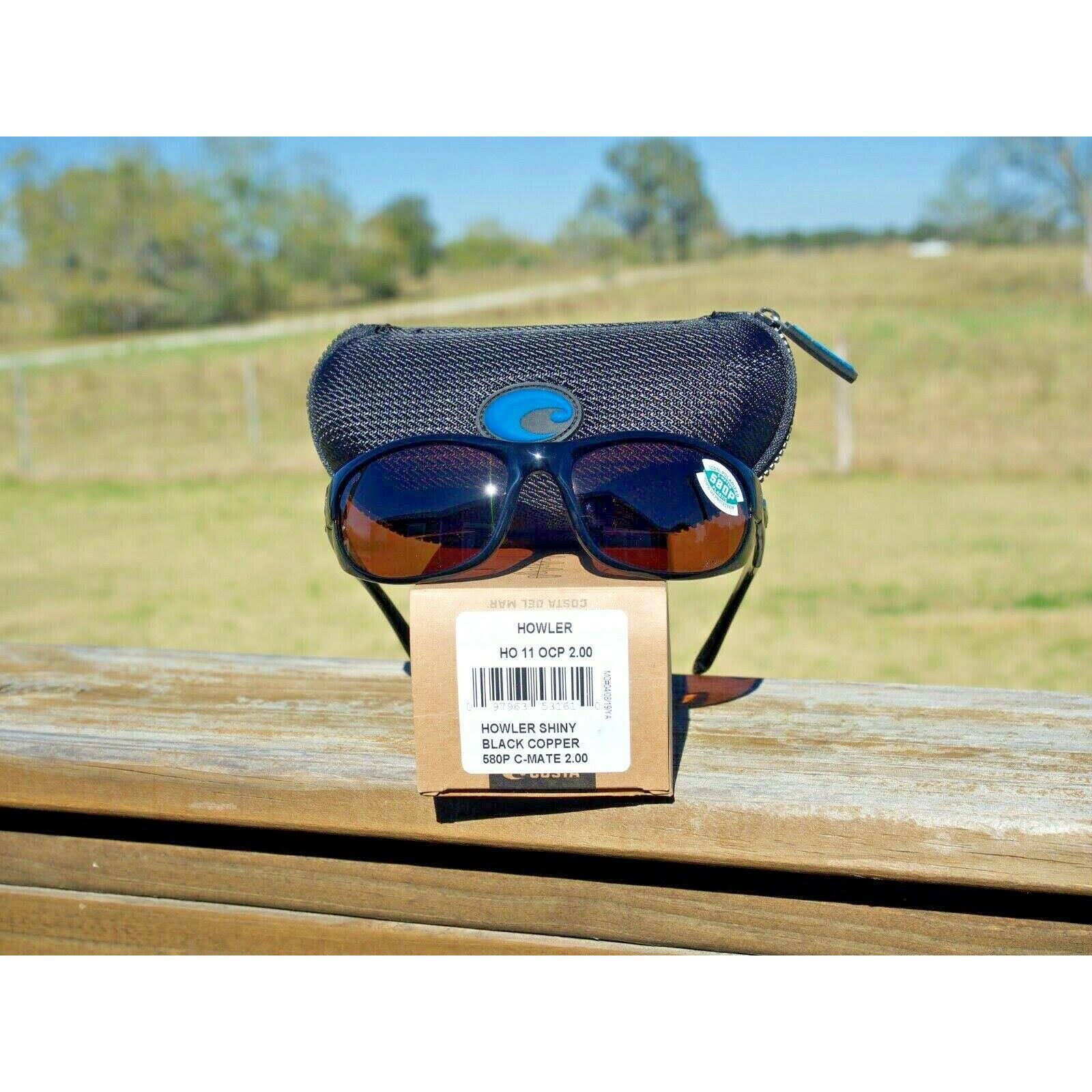 costa del mar howler polarized black w/ copper 580p c-mate +2.00