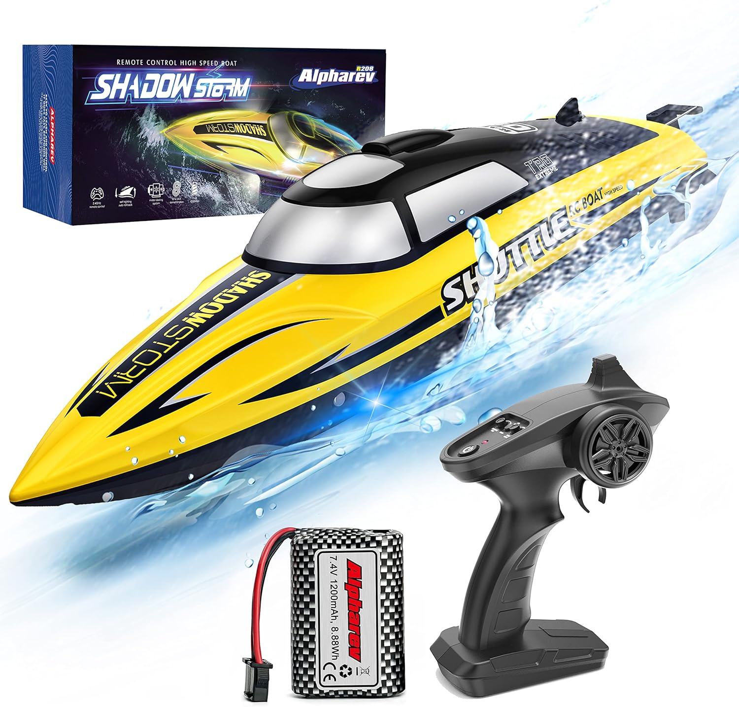 RC Boat with Case- AlphaRev R308 20+ MPH Fast Remote Control Boat for Pools and Lakes, 2.4 GHZ RC Boats for Adults and Kids Pack of 2