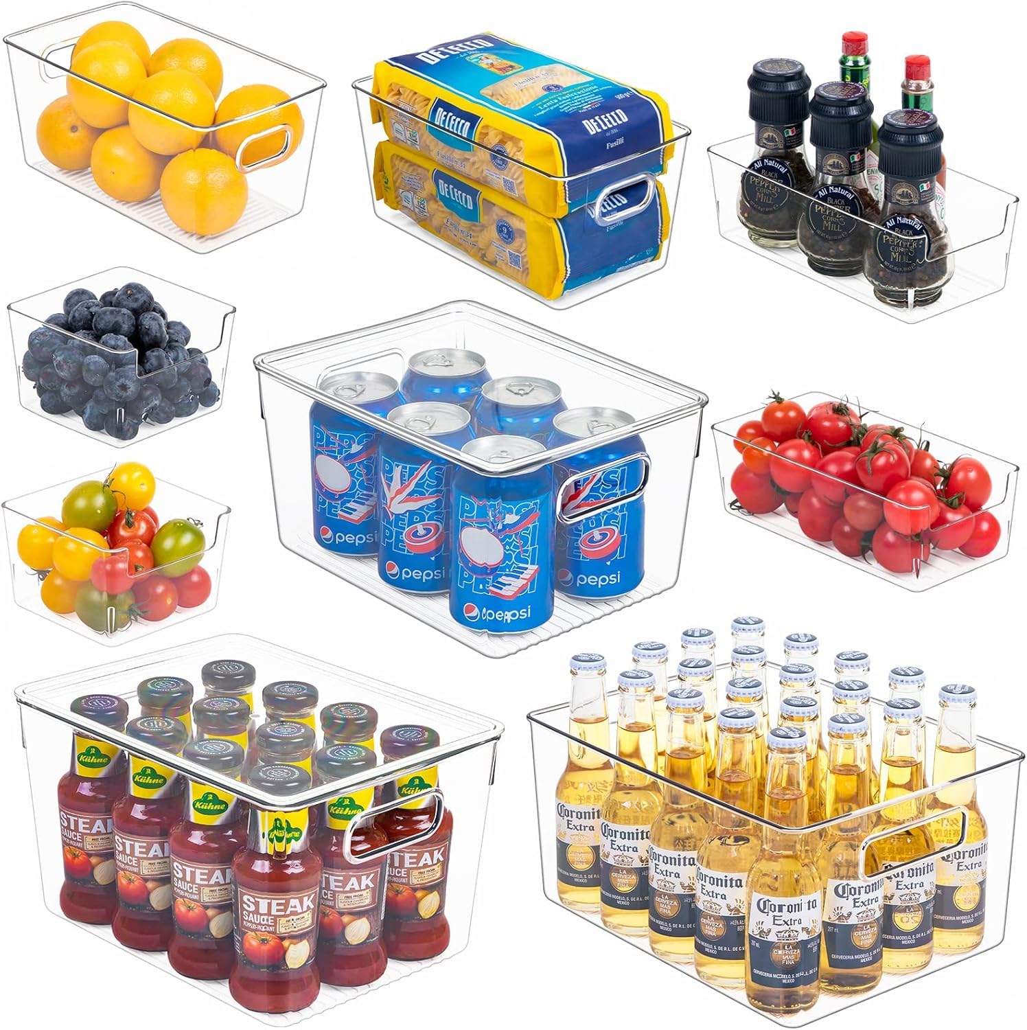 FOOYOO Clear Fridge Storage Bin，9 PCS Plastic refrigerator organizer bins with Lids(6 Different Sizes)，Freezer, Kitchen Cabinet, Bedrooms，Pantry Organization, BPA Free Freezer Organizer Bins，stackable Pack of 2