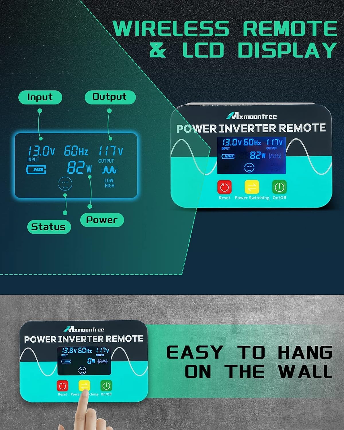 Mxmoonfree 5000W Pure Sine Wave Power Inverter 12V DC to 110V AC with Wireless Remote Control LCD Display 1 USB Port, 4 AC Outlets, 2 Terminal Blocks for RV Truck Cabin Off Grid