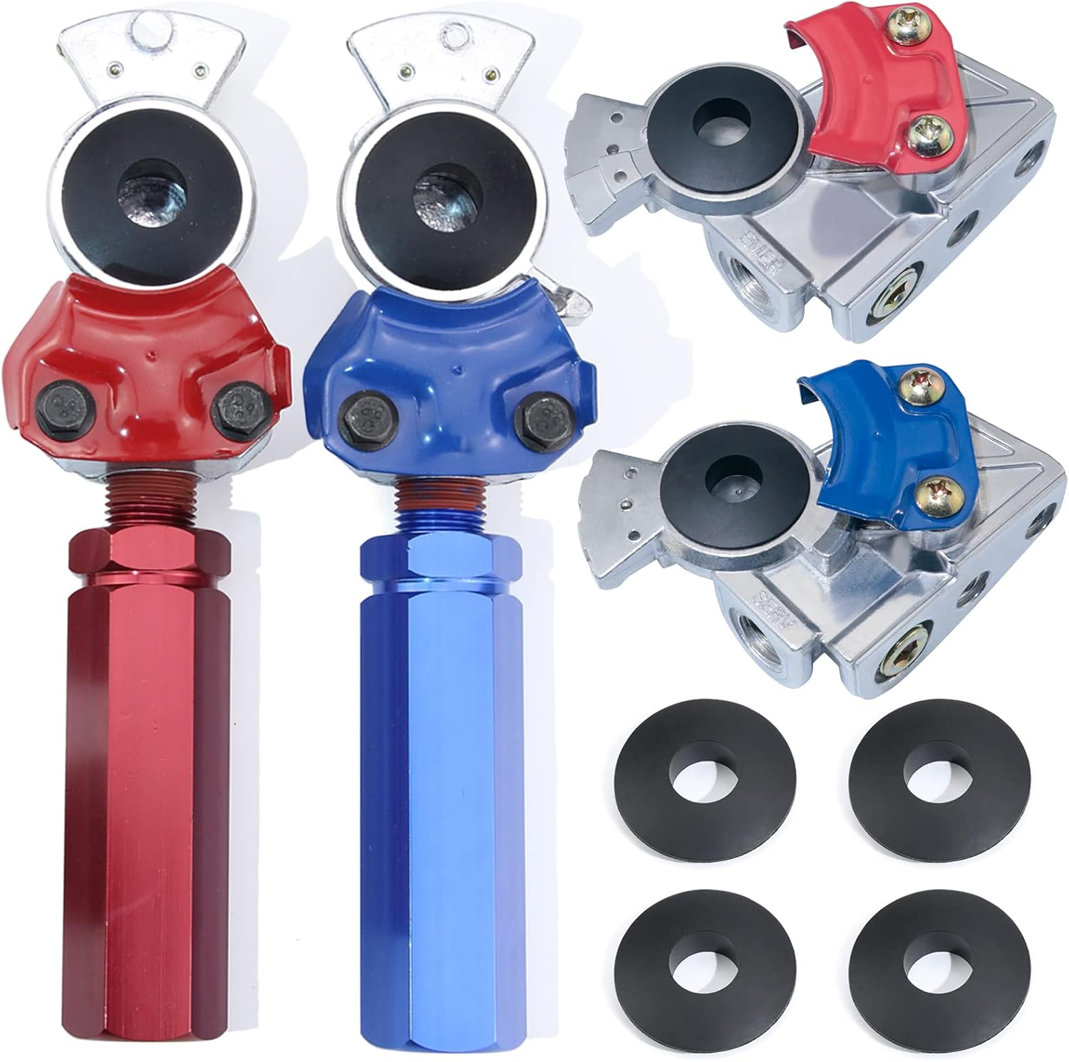 iBroPrat 37 Degree Angle Glad Hand Kit with 4pcs Rubber Seals Emergency & Service Gladhands Handshake Kit Trailer Glad Hand Brake Air Hose Coupling Connector for Semi Truck Trailer Tractor RVs