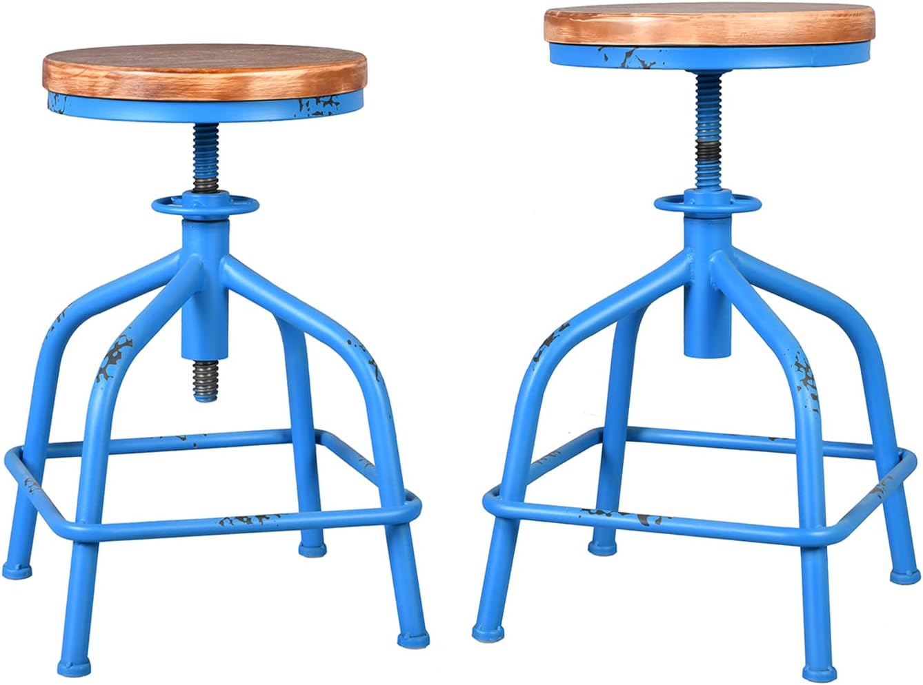 Topower American Antique Industrial Design Black Metal Bar Stool Adjustable Swivel Counter Stools Indoor House Design Set of 2 (Black 2pcs, Wooden Backrest)