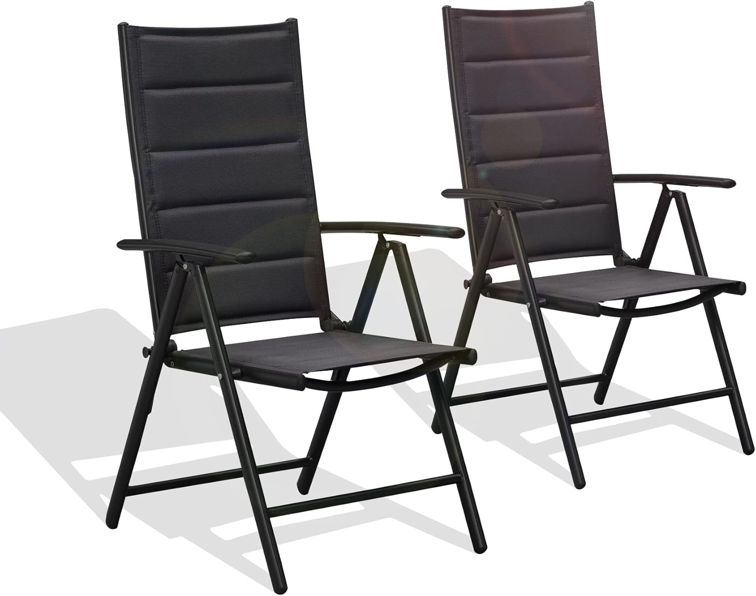 PURPLE LEAF 9 Pieces Outdoor Patio Dining Set with 8 Folding Portable Chairs and 1 Rectangle Wood-Plastic(WPC) Table, Foldable Adjustable High Back Reclining Chairs with Soft Cotton-Padded Seat, Grey