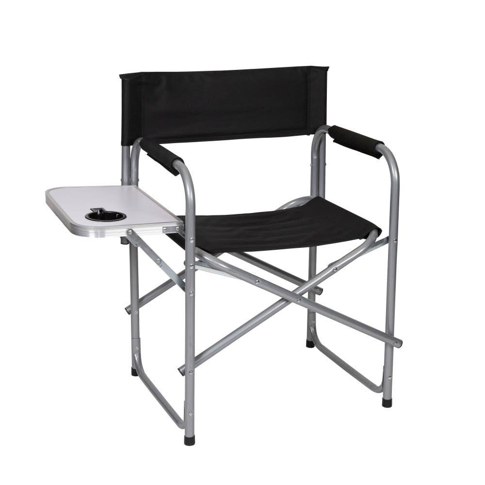 Stansport Folding Director&s Chair with Side Table, Black/Stainless Steel