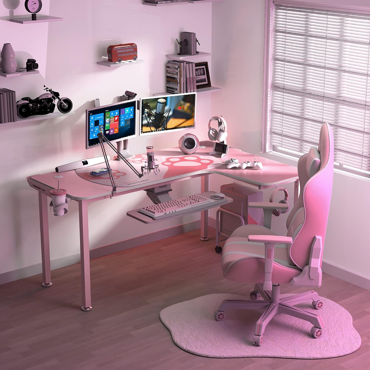 EUREKA ERGONOMIC Gaming Desk,60 Inch L-Shaped Pink Computer Desk, Study Writing Table for Home Office Wood & Metal,Cute Gaming Desk with Free Mouse Pad for Girls, Space-Saving, Easy to Assemble, Pink