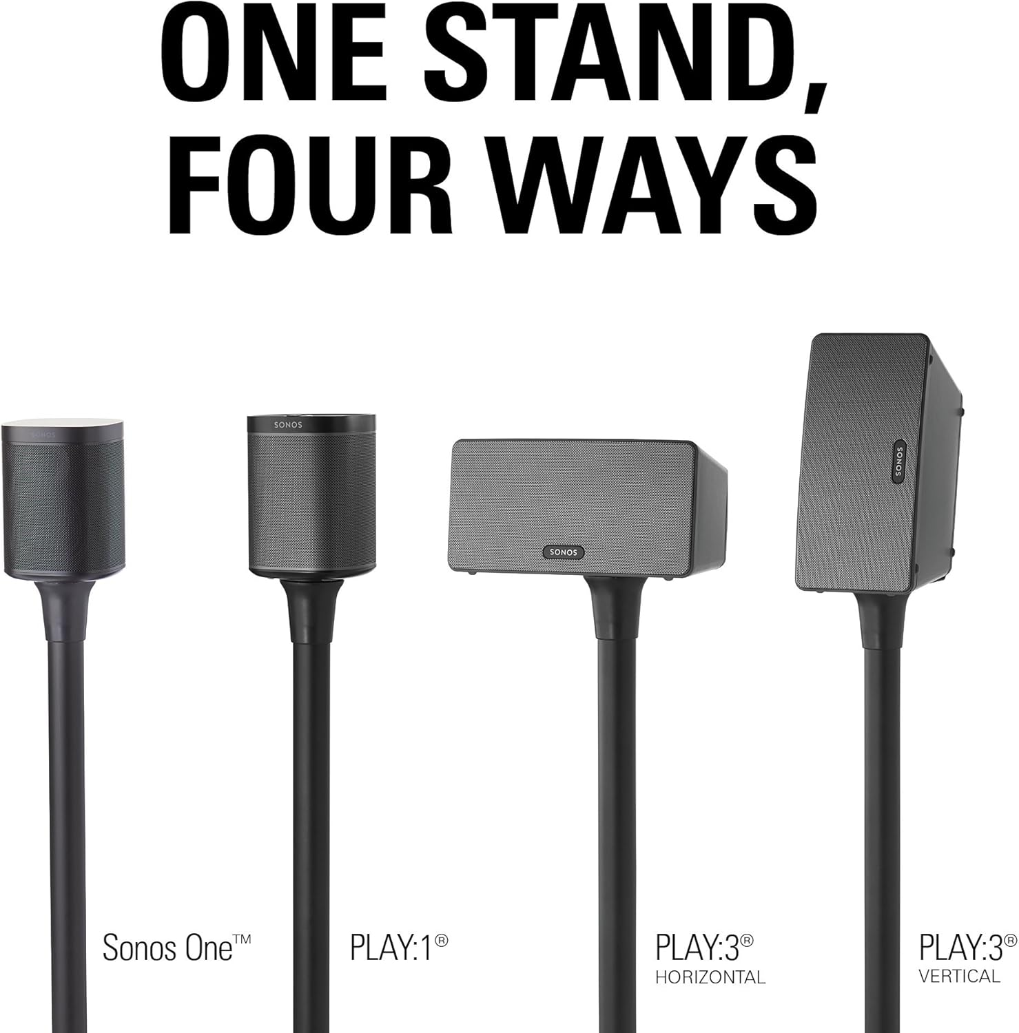 Sanus Wireless Sonos Speaker Stand for Sonos One, PLAY:1, & PLAY:3 - Audio-Enhancing Design With Built-In Cable Management - Single Stand (Black) - WSS21-B1 Pack of 2