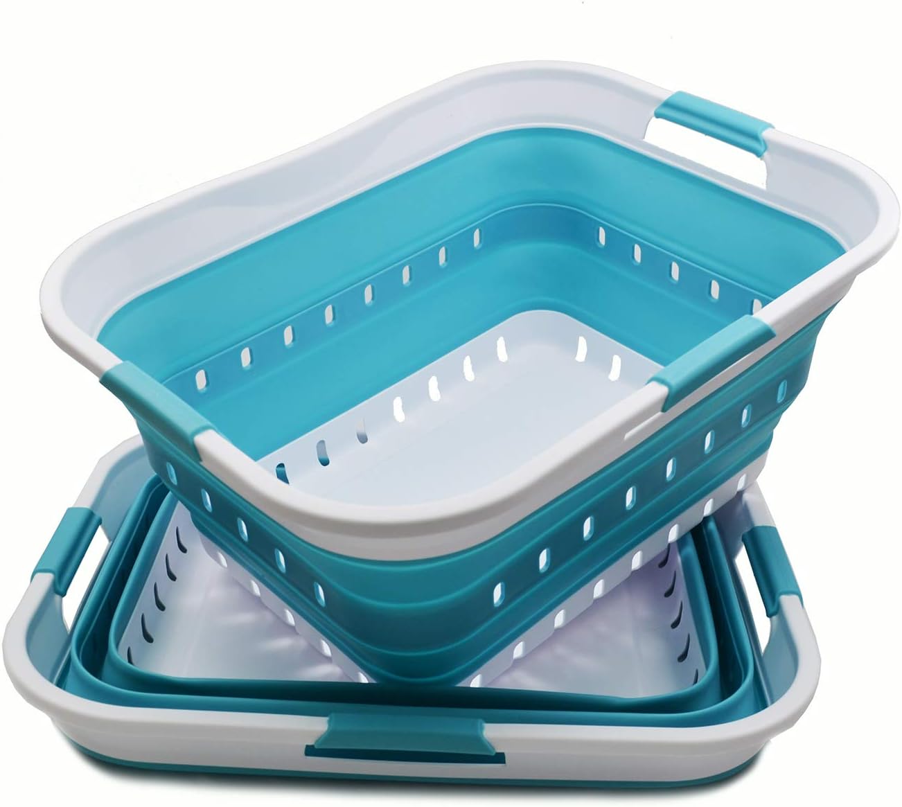 SAMMART 42L (11 Gallon) Collapsible Plastic Laundry Basket - Foldable Pop Up Storage Container/Organizer - Portable Basket - Space Saving Hamper/Basket (2, White/Grey) Pack of 2