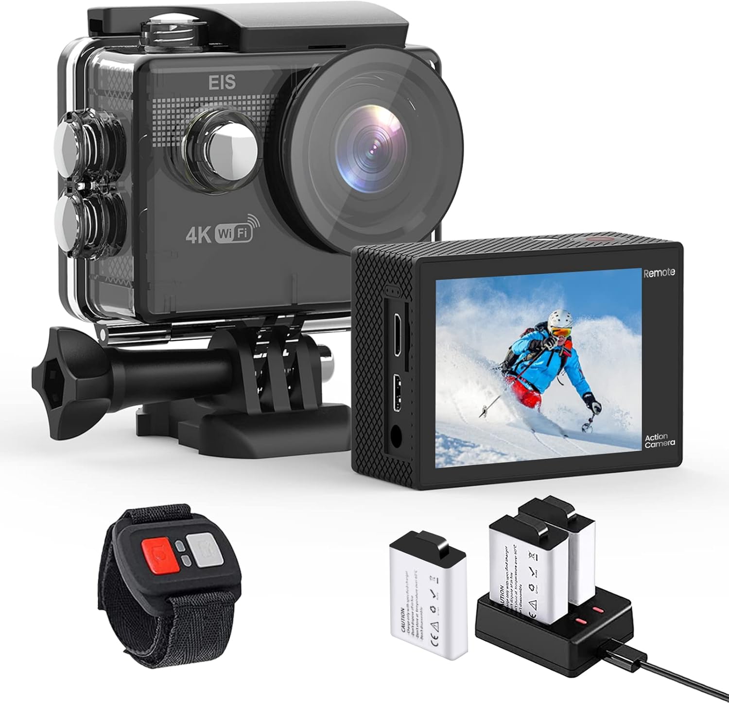AKAIRIO Action Sports Camera with Accessories Mount Kit 3 Batteries Charger,HD WiFi Underwater Camera with Waterproof Case Remote,Outdoor Video Action Camera 4k with Wide Angle Lens