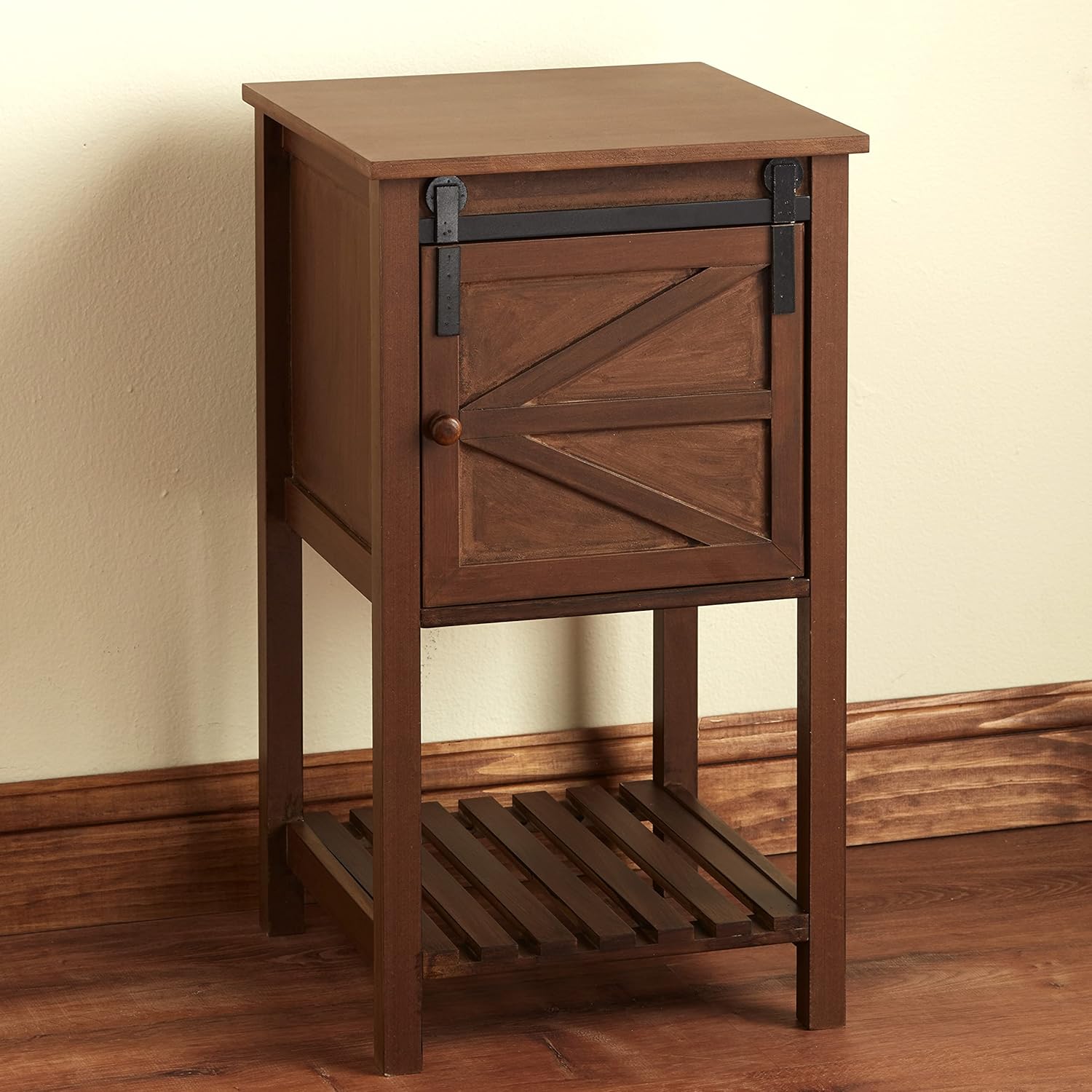 The Lakeside Collection Distressed Barn Door End Table with Iron-Look Hardware - Whitewashed Pack of 2