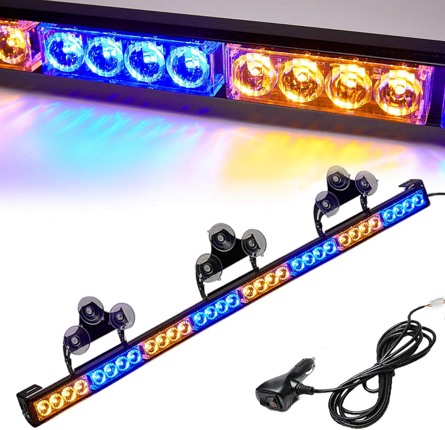 LE-JX Traffic Advisor Light Bar 35.5 Inch 13 Flash Patterns 32 Led Warning Emergency Strobe Light Bar Directional Flashing Led Safety Lights with Cigar Lighter (35.5 Inch, Yellow/White) Pack of 2