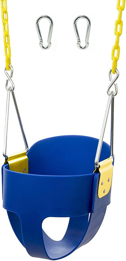High Back Full Bucket Toddler Swing Seat with Plastic Coated Chains and Carabiners for Easy Install- Green Pack of 2