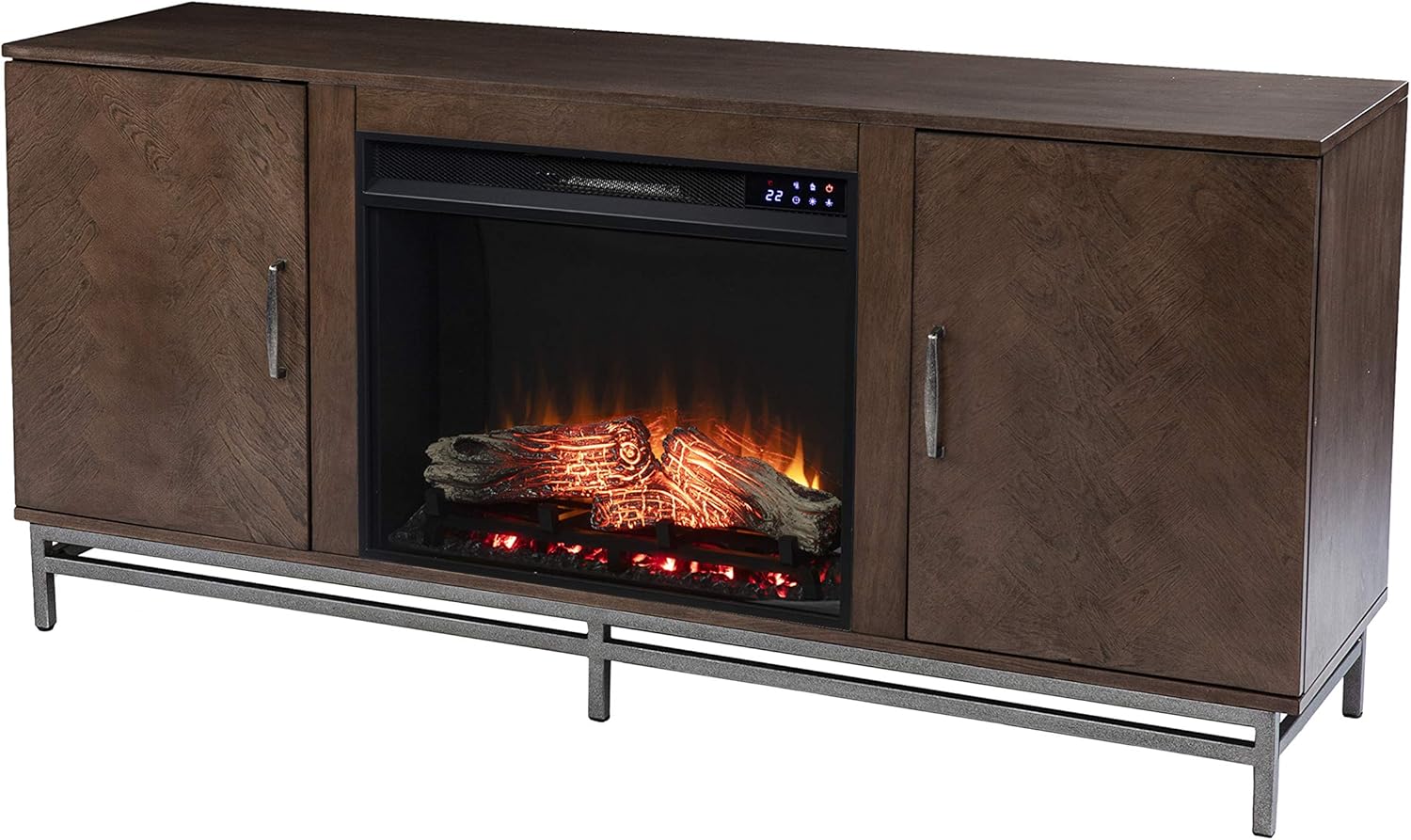 SEI Furniture Dibbonly Electric Fireplace w/ Media Storage, New Brown/Matte Silver