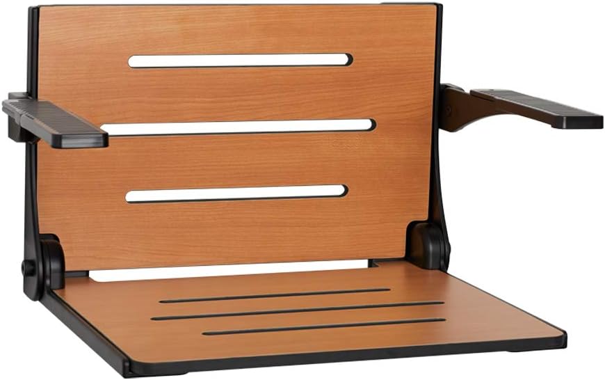 Seachrome Silhouette Comfort Folding Wall Mount Shower Bench Arms, White Seat with White Frame and Pads