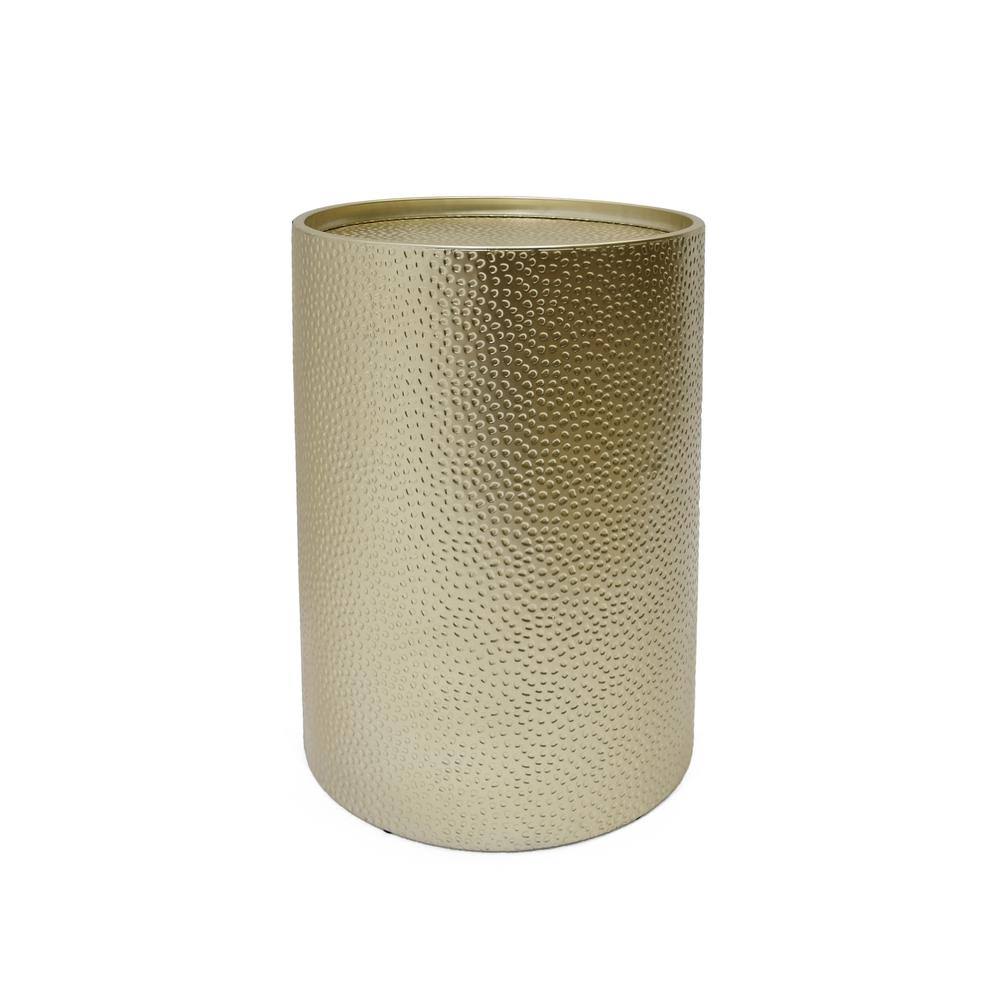 Noble House 22.25x22 Gold Contemporary Hammered Cylindrical Accent Table