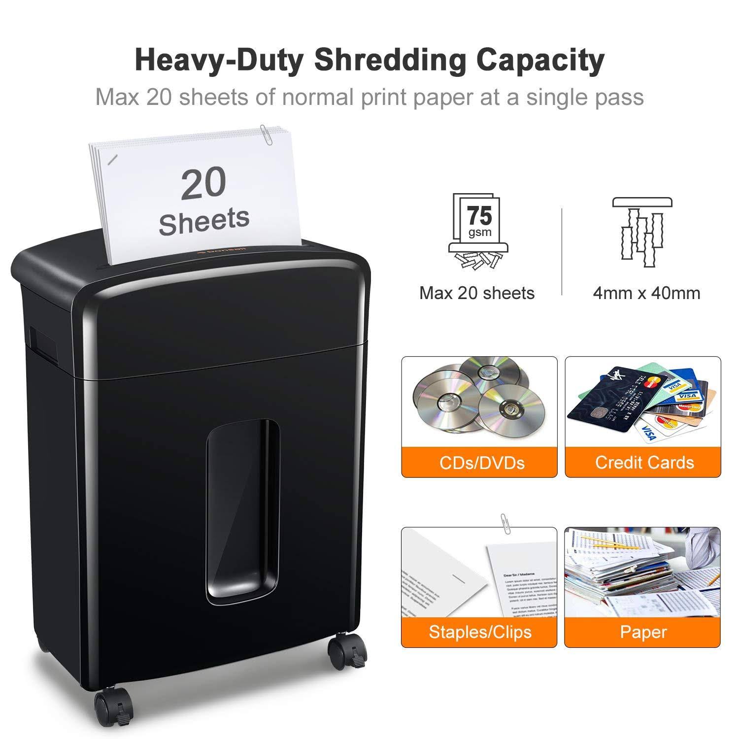 Bonsaii 20-Sheet Heavy Duty Cross-Cut Paper and Credit Card Shredder - Black