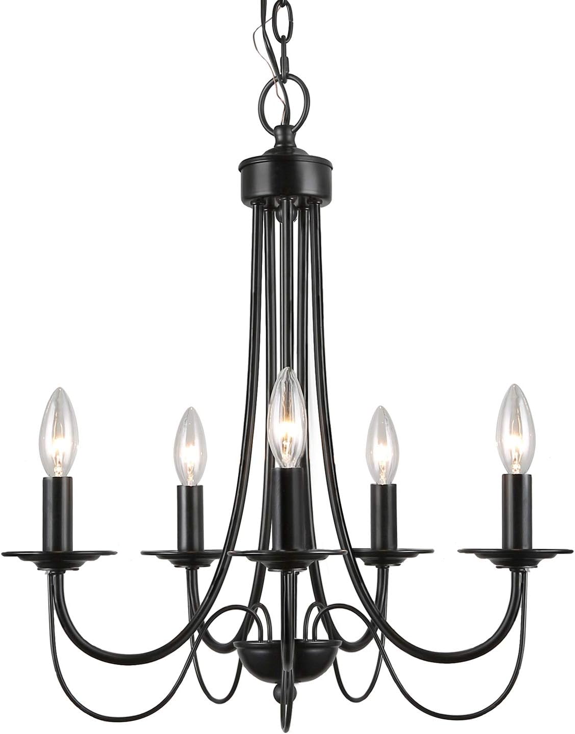 LALUZ Farmhouse Black Chandelier Small 5-Light Fixture with 2-Layer for Dining & Living Room, Bedroom, Kitchen and Foyer