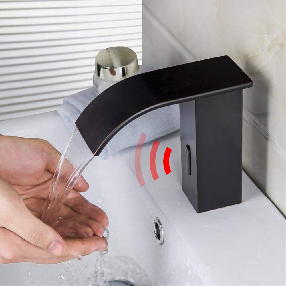 BULUXE Waterfall Touchless Bathroom Sink Faucets with Automatic Electronic Sensor, Hot & Cold Bathroom Tap Vanity Faucet Antique Black