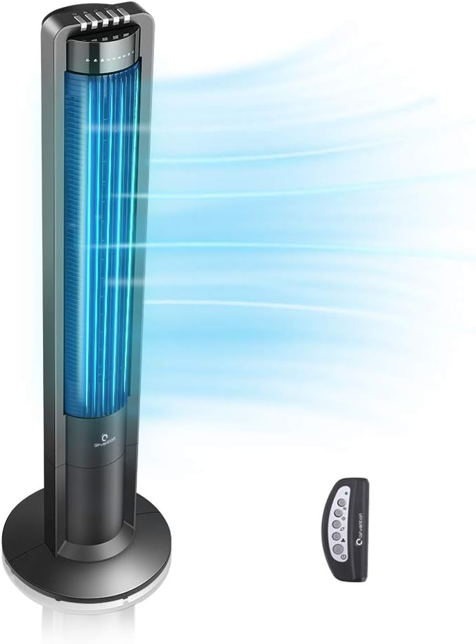 Airvention X01 - Oscillating Tower Fan With Remote, 43 Inch Quiet Air Cooler, Space Saving Stand Fans, For Home, Office or Bedroom, Energy Efficient Cooling, 3 Silent Speeds, Electric Control, Black