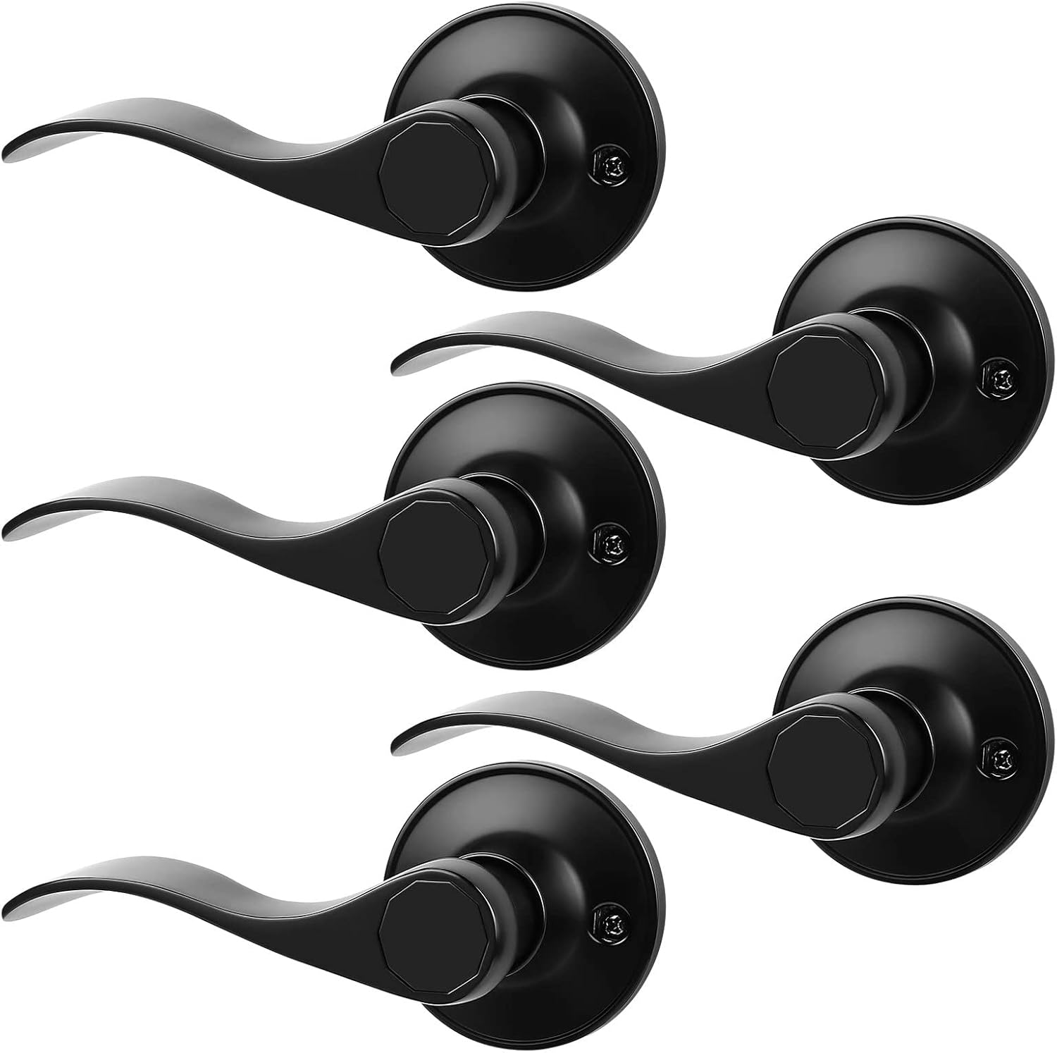 Probrico (10 Pack) Passage Door Lever [Non-Locking Lever Set], Non-Locking Door Handle Set for Hallway or Closets, Keyless Black Finish Wave Door Lock, Reversible Right & Left Side Handed