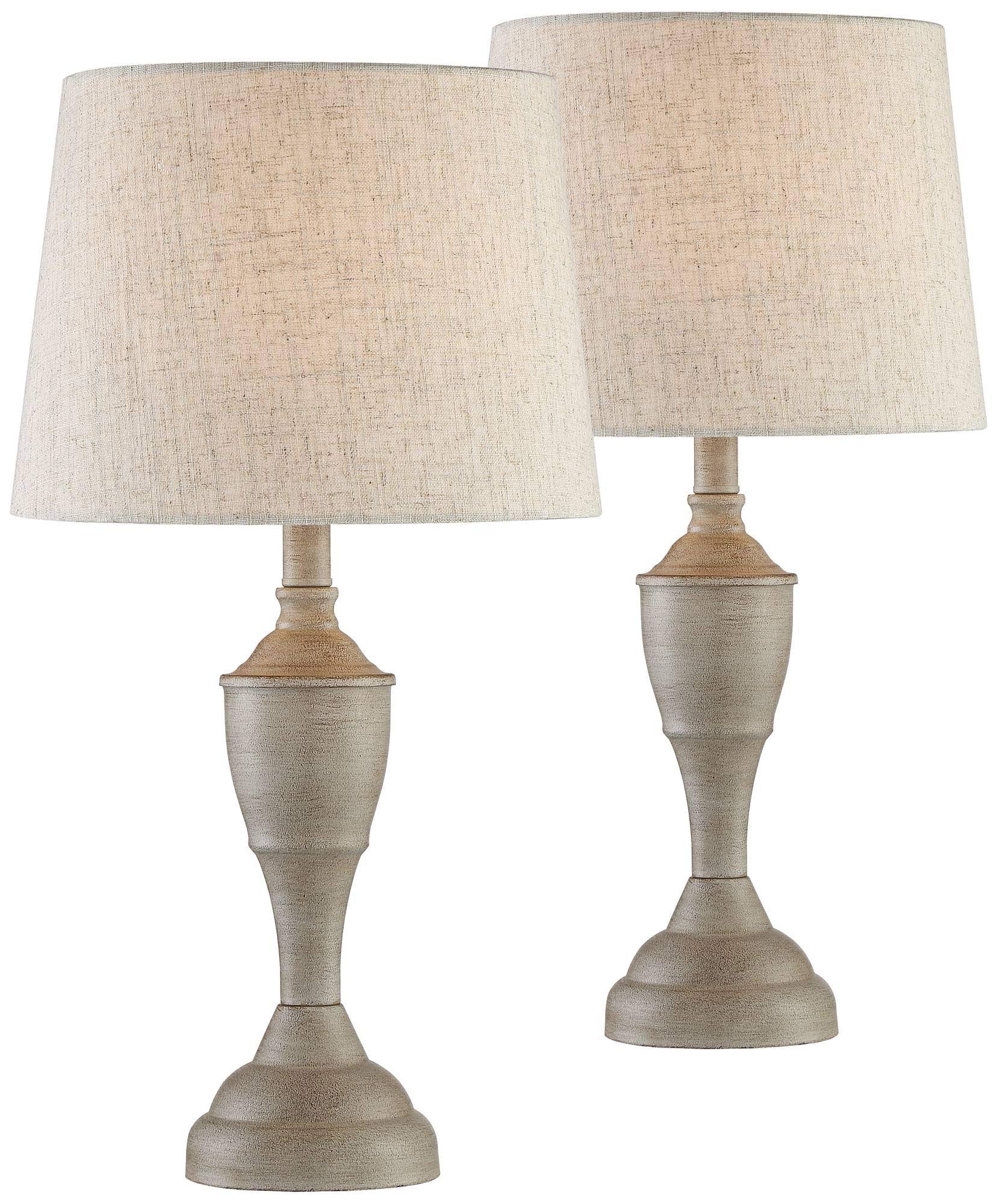 360 Lighting Farmhouse Chic Accent Table Lamps Set of 2 Beige Washed Linen Drum Shade for Living Room Bedroom Bedside Nightstand