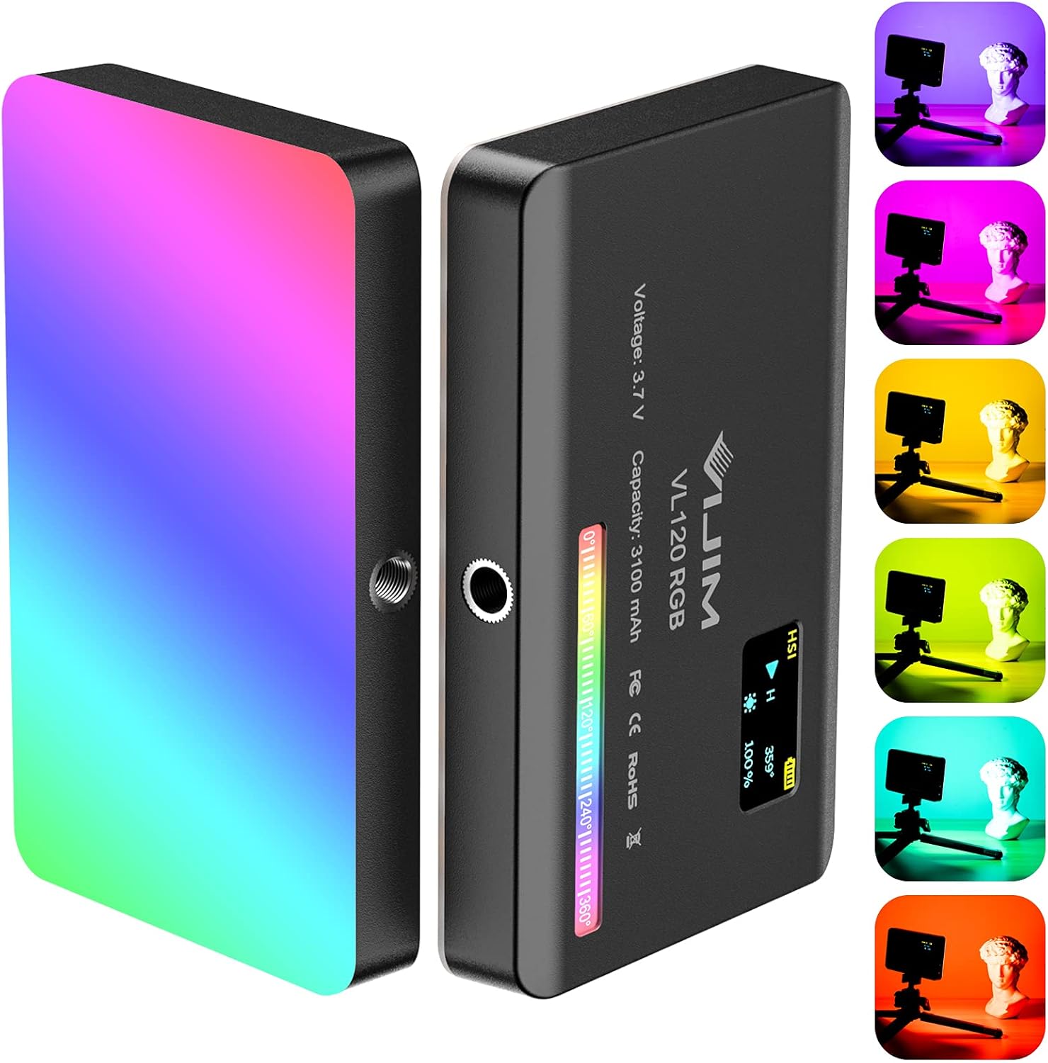 VIJIM VL120 RGB Video Light, Portable LED Camera Light Panel 0-360 Full Color, CRI 95+ 2500-9000K LED Video Light, 3100mAh Rechargeable LED DSLR Lighting for Vlogging, Photography, Video Conference Pack of 2