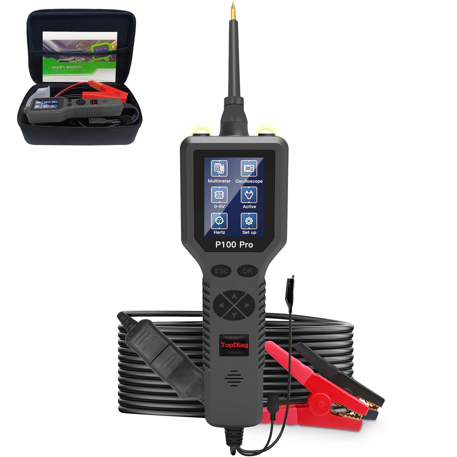 Power Circuit Probe Kit, Automotive Circuit Tester with Multimeter/Activating Component/Short Circuit Tester/Oscilloscope/0~5V Power with 20FT Cable Two LED Lights for 12V 24V Car Vehicle