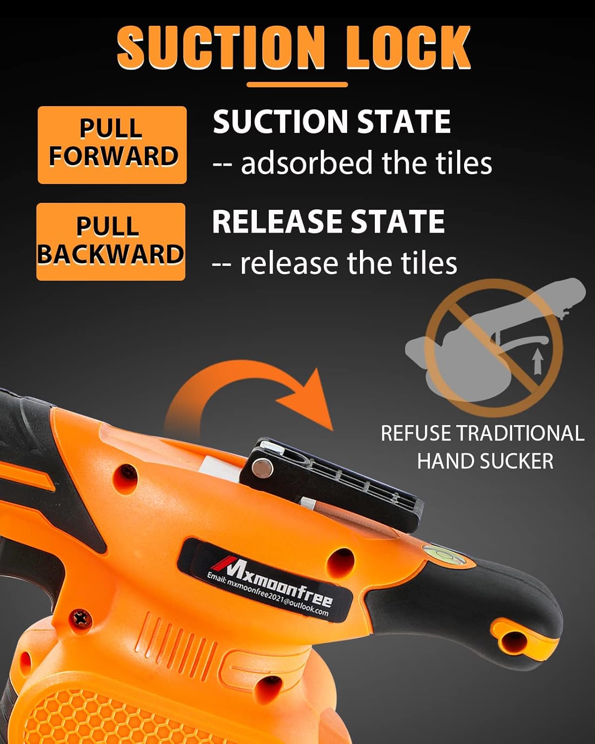 Mxmoonfree Tile Tools for Installation Tile Vibration Machine Adsorption Lock Design Stepless Control with Drill Hole Guide, Suction Cup, Storage Case, 2 Pcs Battery 20V for Wall Floor Tiles